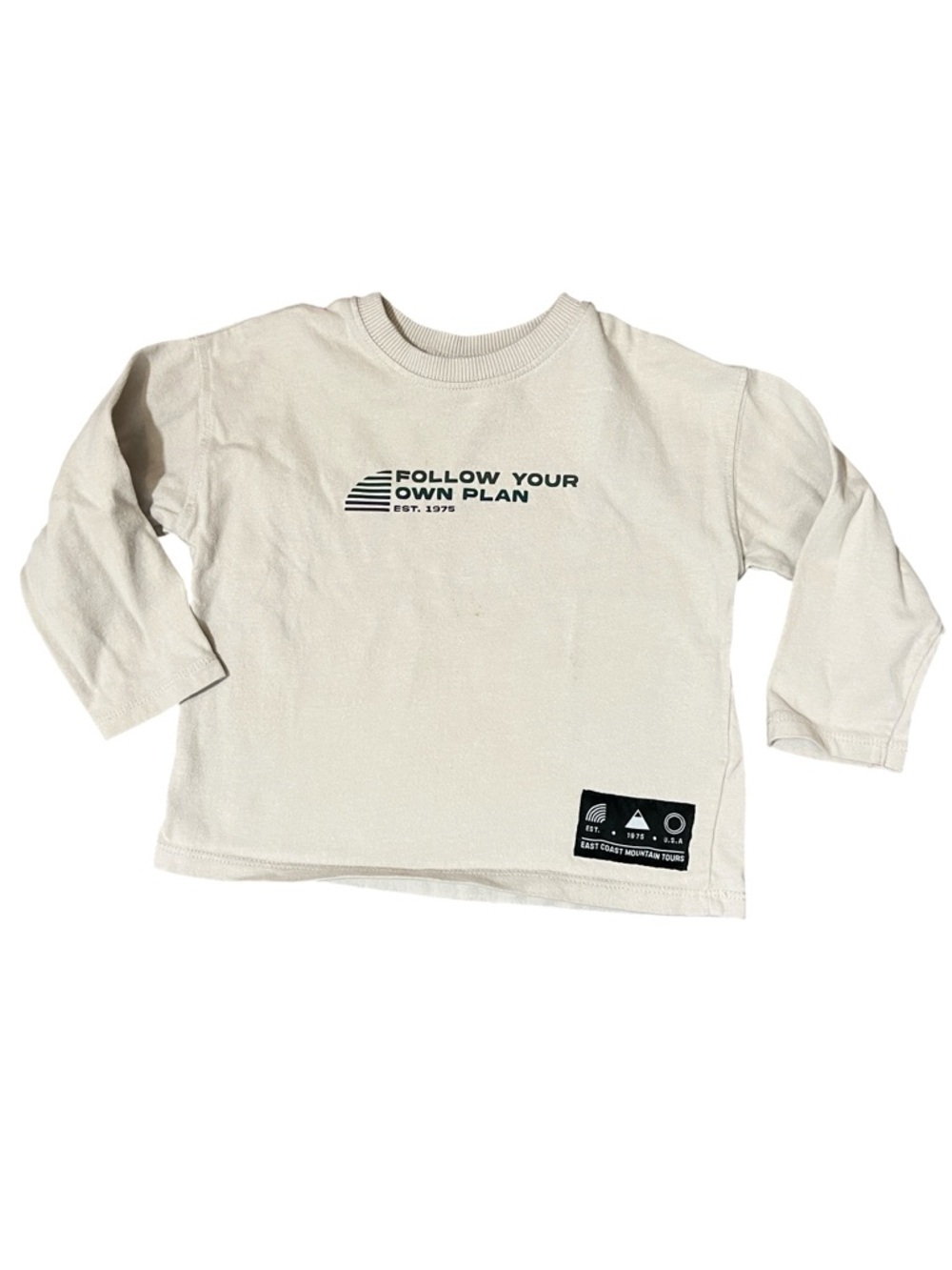 Zara Kids Boys Follow Your Own Plan Mountain Long Sleeve Graphic Tee Shirt 2-3Y